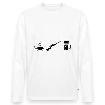 Café bière et chasse - - T-shirt manches longues Premium bio Homme - blanc - Devant - Nico (187cm)