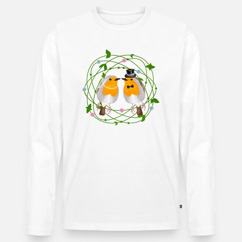 Rotkehlchen Vogel Hochzeit - Männer Premium Bio Langarmshirt - Weiß
