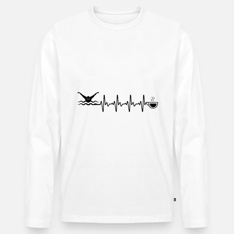 Herzschlagkaffee und Schwimmen - - Männer Premium Bio Langarmshirt - Weiß