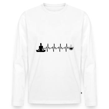 Herzschlagkaffee und Yoga - - Männer Premium Bio Langarmshirt - Weiß - Vorne - Nico (187cm)