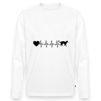 Heartbeat heart and cat - - Men's Premium Organic Long Sleeve Shirt - white - Front - Nico (187cm)