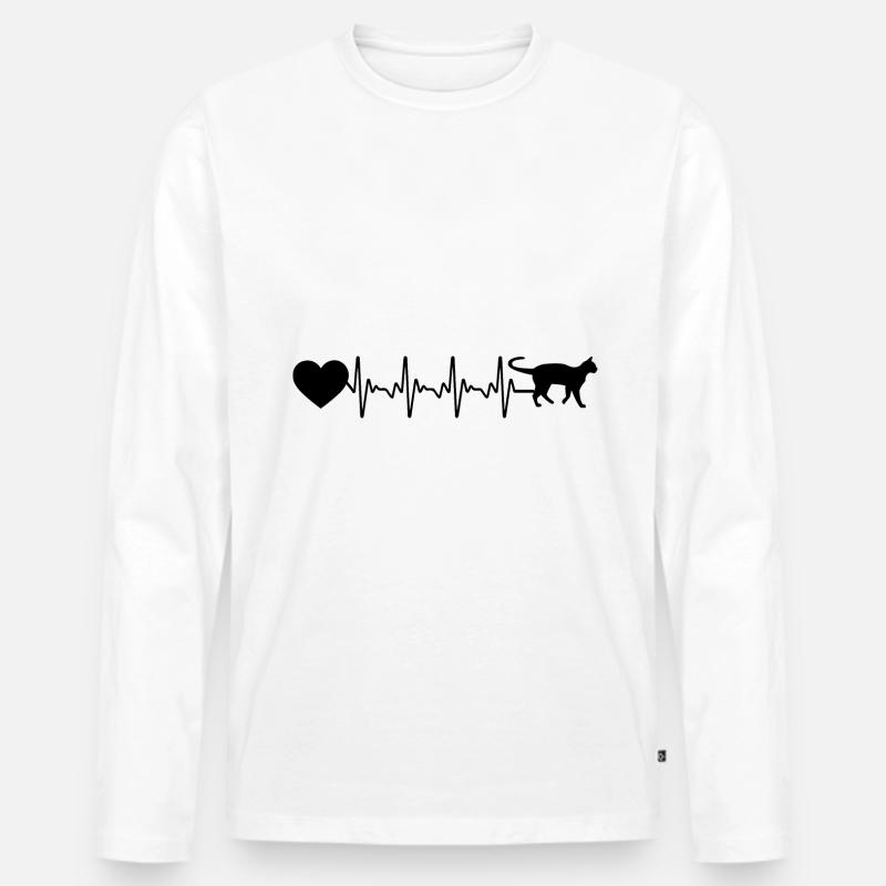 Herzschlagherz und Katze - - Männer Premium Bio Langarmshirt - Weiß