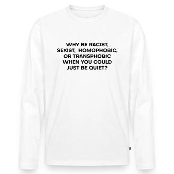 Leise - Männer Premium Bio Langarmshirt - Weiß - Vorne - Nico (187cm)