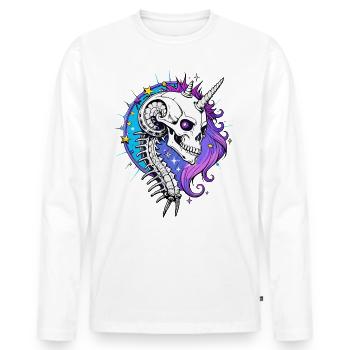 Unicorn Skull // Skull Glitter Unicorn FS0088 - Men's Premium Organic Long Sleeve Shirt - white - Front - Nico (187cm)