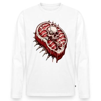 Steak Skull // Viande de crâne // BBQ FS0108 - T-shirt manches longues Premium bio Homme - blanc - Devant - Nico (187cm)