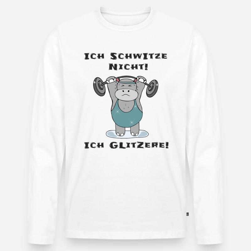 Ich schwitze nicht ich glitzere Dickes Nilpferd - Männer Premium Bio Langarmshirt - Weiß