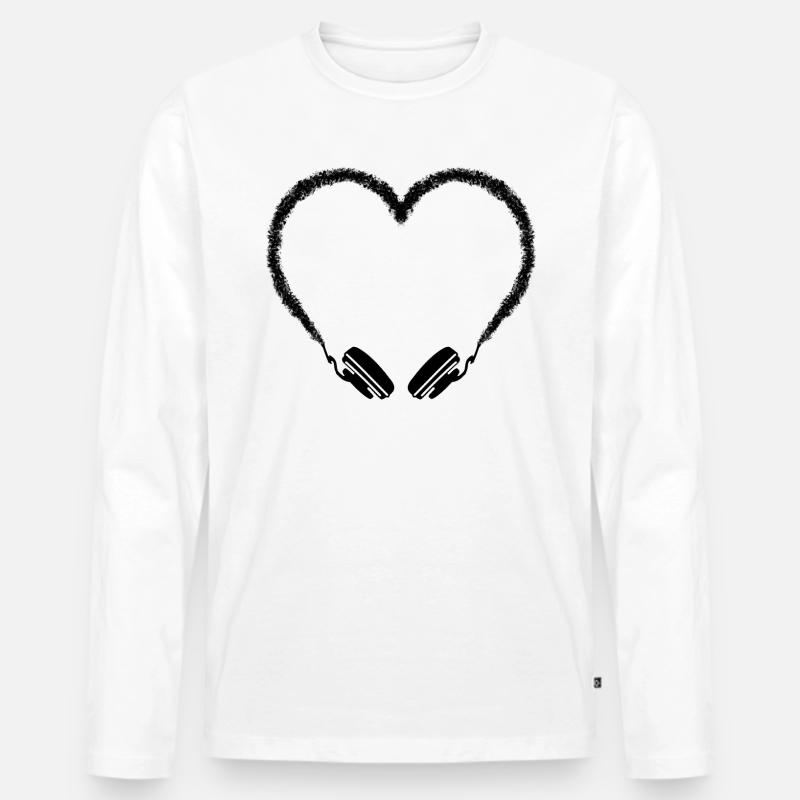 Herz Kopfhörer - Männer Premium Bio Langarmshirt - Weiß
