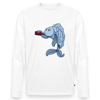 Drunk fish - Men's Premium Organic Long Sleeve Shirt - white - Front - Nico (187cm)