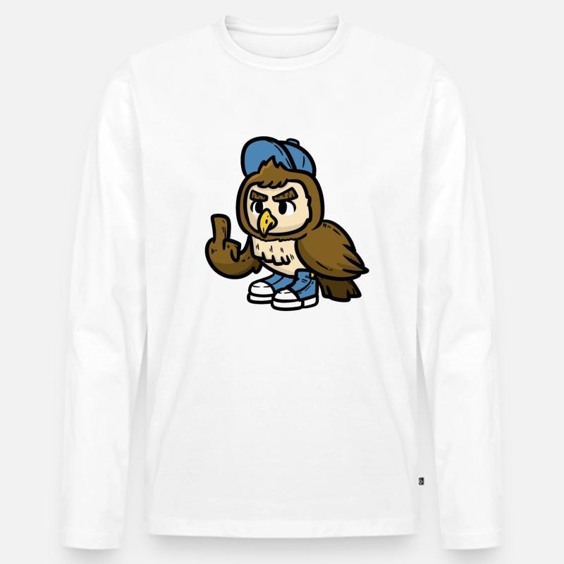 Eule Zeigt Mittelfinger - Männer Premium Bio Langarmshirt - Weiß