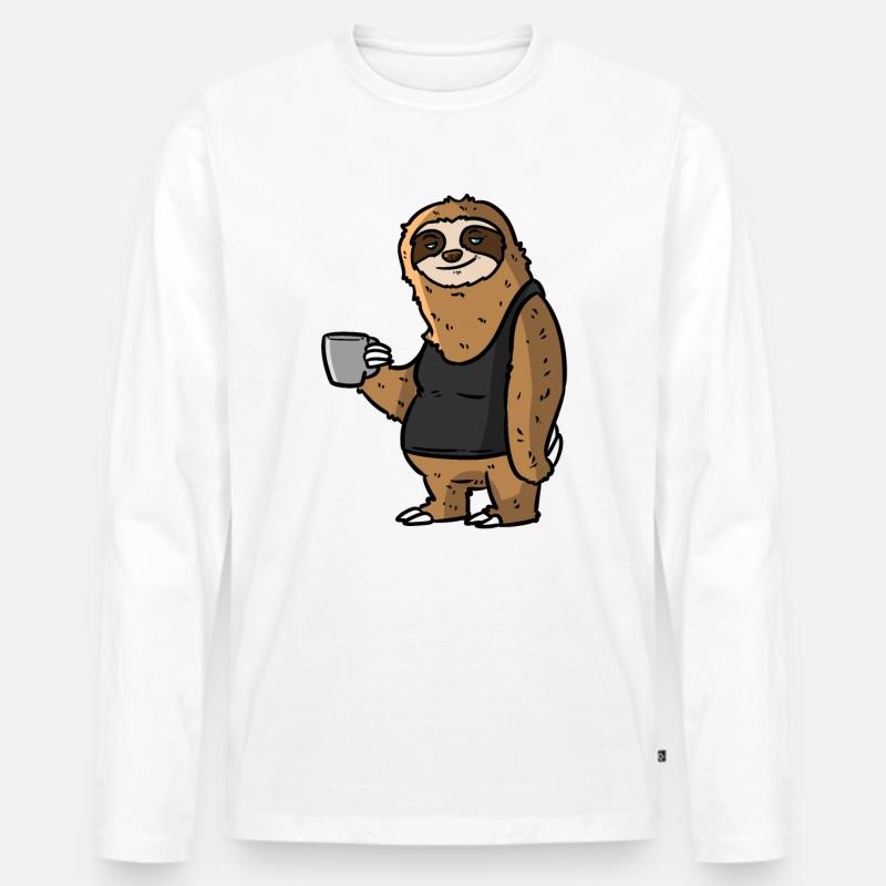 Faultier kaffee Morgenkater Party - Männer Premium Bio Langarmshirt - Weiß