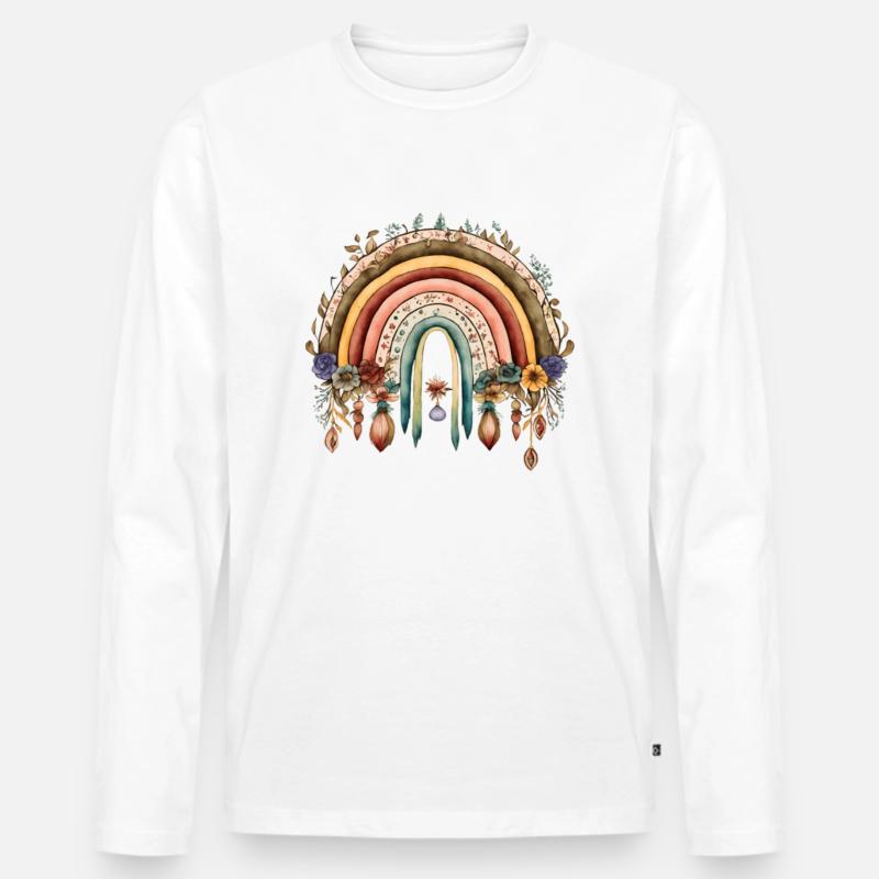 Boho Regenbogen mit Blumen - Männer Premium Bio Langarmshirt - Weiß