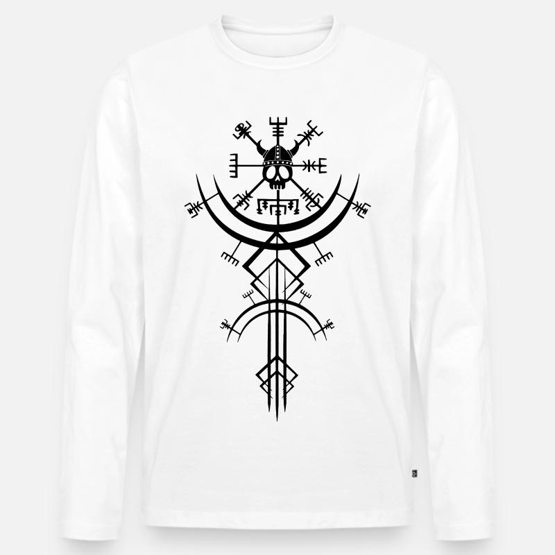 Schwarzer Totenkopf und Wikinger-Kompass - Männer Premium Bio Langarmshirt - Weiß