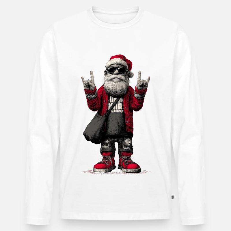 Rockender Santa mit Sonnenbrille - Männer Premium Bio Langarmshirt - Weiß
