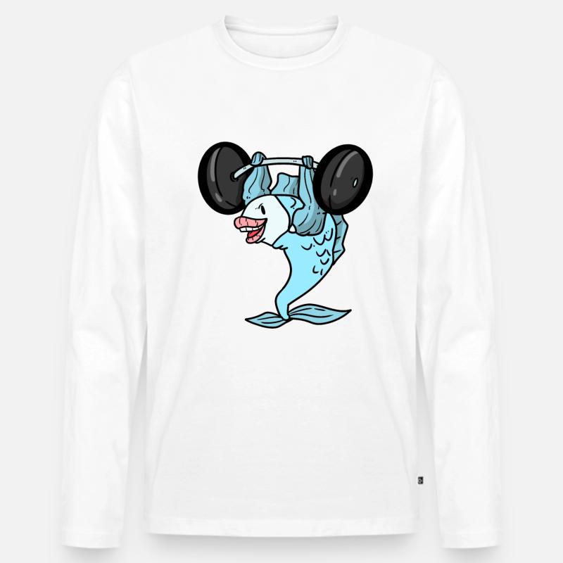 Pumping Fish - Männer Premium Bio Langarmshirt - Weiß