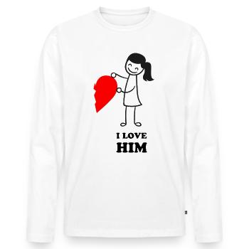 Valentinstag|Love Him - Männer Premium Bio Langarmshirt - Weiß - Vorne - Nico (187cm)