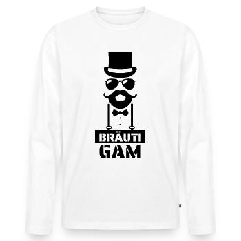 Bräutigam JGA Polterabend - Männer Premium Bio Langarmshirt - Weiß - Vorne - Nico (187cm)