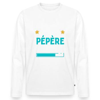 Je peux pas j'vais être Pépère 2025 Futur Papy - T-shirt manches longues Premium bio Homme - blanc - Devant - Nico (187cm)