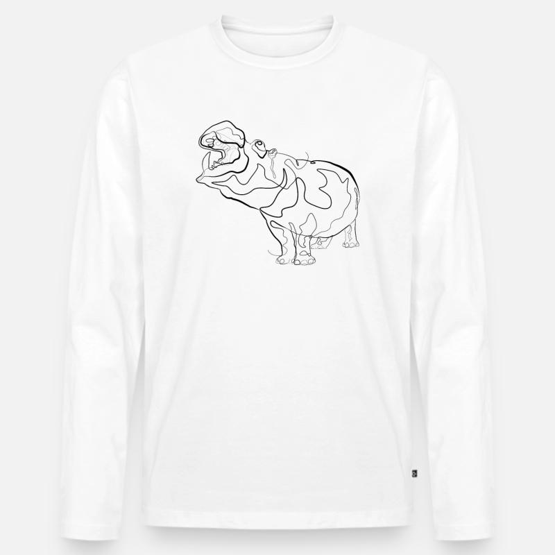 Flusspferd Nilpferd - one line drawing - Männer Premium Bio Langarmshirt - Weiß