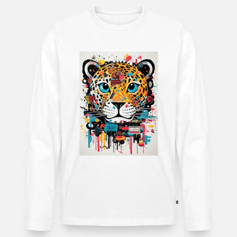 Leopard graffiti - Männer Premium Bio Langarmshirt - Weiß