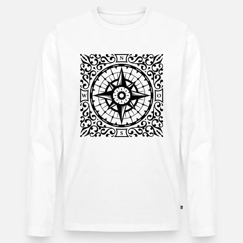 Kompass Ornamente - Männer Premium Bio Langarmshirt - Weiß