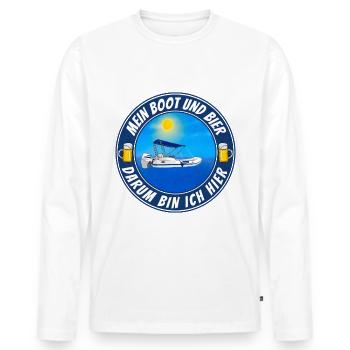 Mein Boot und Bier dafür bin ich hier - Männer Premium Bio Langarmshirt - Weiß - Vorne - Nico (187cm)