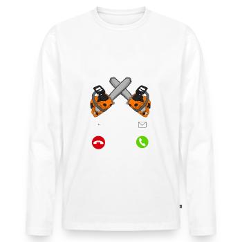 Sägen Motorsäge Anruf Holzfäller - Männer Premium Bio Langarmshirt - Weiß - Vorne - Nico (187cm)