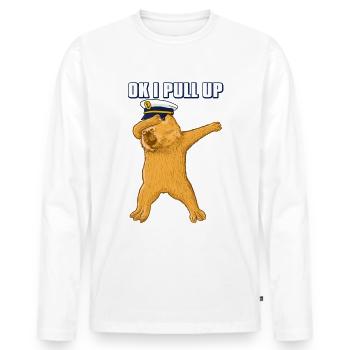 Kapitän Capybara Ok i Pull Up - Männer Premium Bio Langarmshirt - Weiß - Vorne - Nico (187cm)