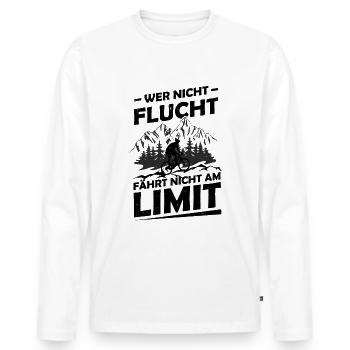 WER NICHT FLUCHT FÄRT NICHT AM Limit - - Männer Premium Bio Langarmshirt - Weiß - Vorne - Nico (187cm)