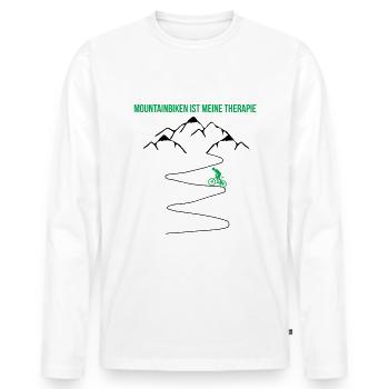 Mountainbiken ist mein Therapie - - Männer Premium Bio Langarmshirt - Weiß - Vorne - Nico (187cm)