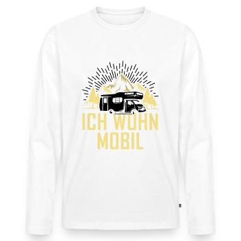 Ich wohn mobil - - Männer Premium Bio Langarmshirt - Weiß - Vorne - Nico (187cm)