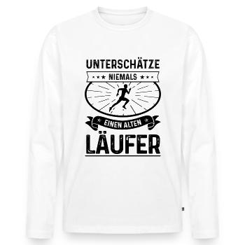 UNTSCHATZE NIEMALS EINEN ALTEN LAUER - - Männer Premium Bio Langarmshirt - Weiß - Vorne - Nico (187cm)