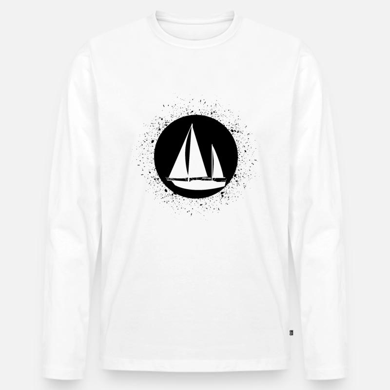 Kreis mit Splash und Segelboot - - Männer Premium Bio Langarmshirt - Weiß