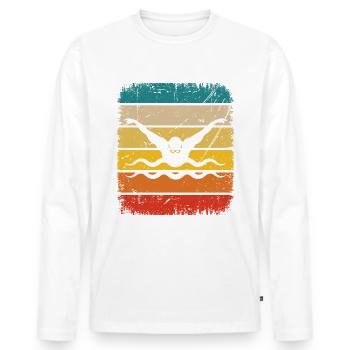 Vintage Square and Swimming - - Men's Premium Organic Long Sleeve Shirt - white - Front - Nico (187cm)