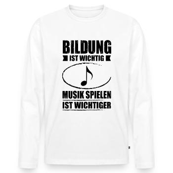 Bildung ist wichtig Musik spielen ist wichtiger - - Männer Premium Bio Langarmshirt - Weiß - Vorne - Nico (187cm)