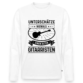 Unterschatz Niemals einen Alten Gitarreisten - - Männer Premium Bio Langarmshirt - Weiß - Vorne - Nico (187cm)
