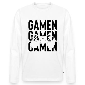 Gamen - - Männer Premium Bio Langarmshirt - Weiß - Vorne - Nico (187cm)