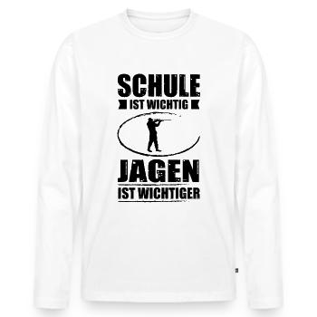 SCHULE IST WICHTIG JAGEN IST WICHTIGER - - Männer Premium Bio Langarmshirt - Weiß - Vorne - Nico (187cm)