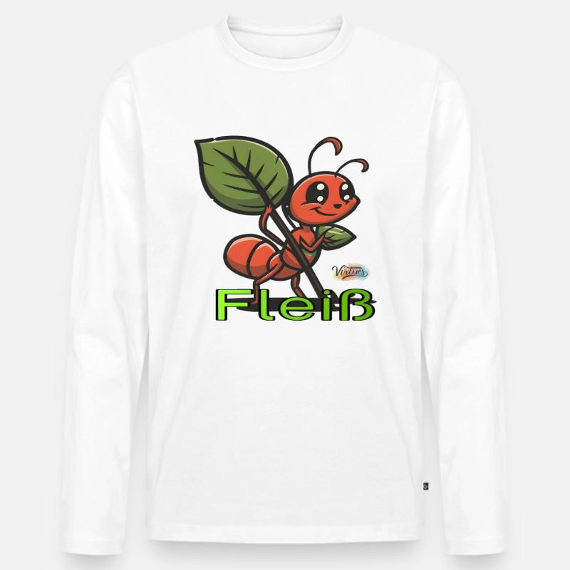Werte mit Tieren: FLeiß - Männer Premium Bio Langarmshirt - Weiß