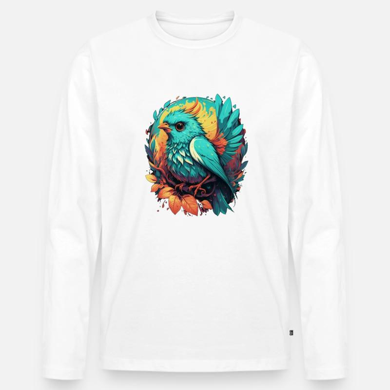 Blauer süßer gezeichneter Vogel - Männer Premium Bio Langarmshirt - Weiß