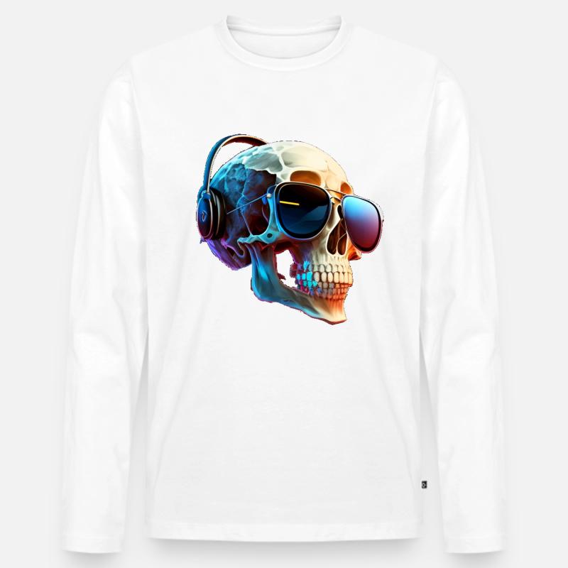 Schädel mit Kopfhörer - Männer Premium Bio Langarmshirt - Weiß