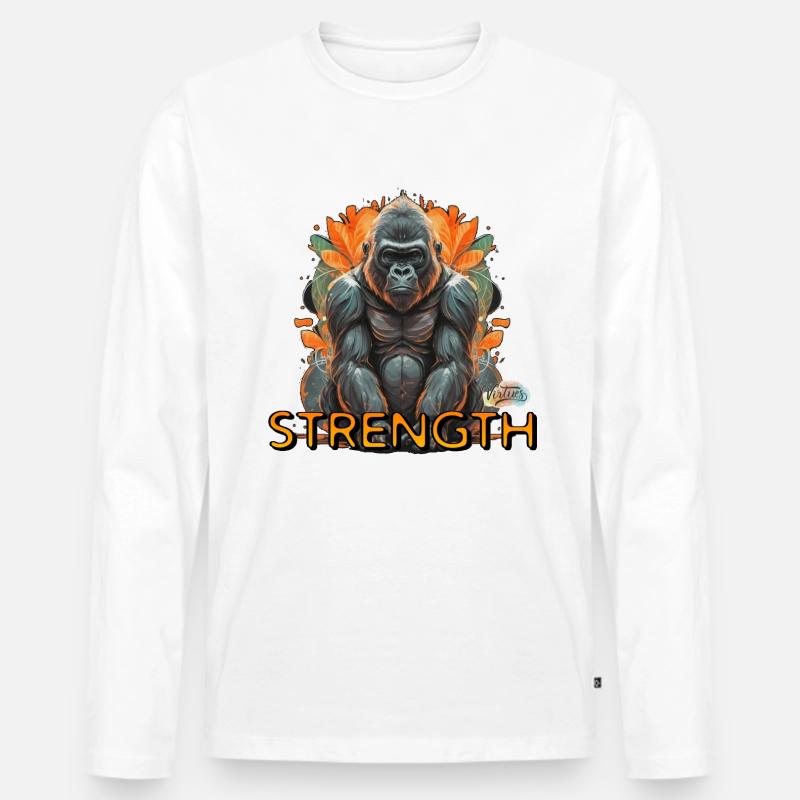 Werte mit Tieren: Stärke - Männer Premium Bio Langarmshirt - Weiß
