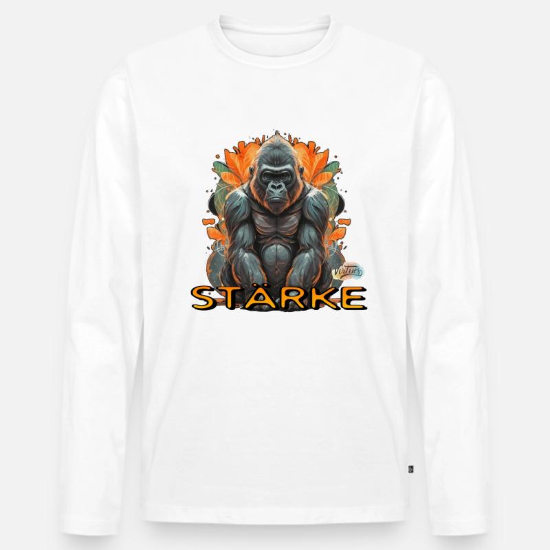 Werte mit Tieren: Stärke - Männer Premium Bio Langarmshirt - Weiß