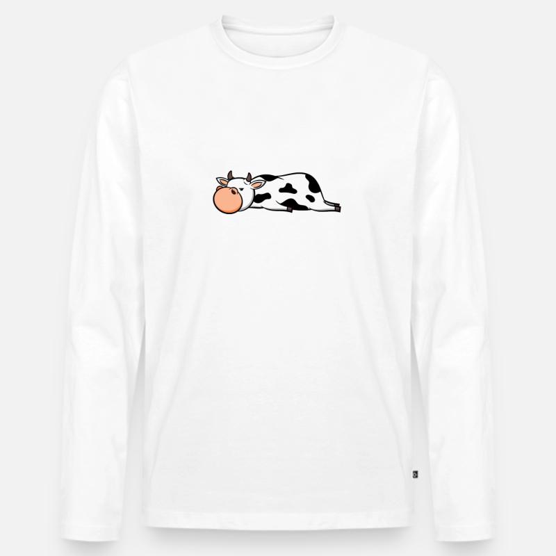 Müde Kuh | Geschenk süß süß - Männer Premium Bio Langarmshirt - Weiß