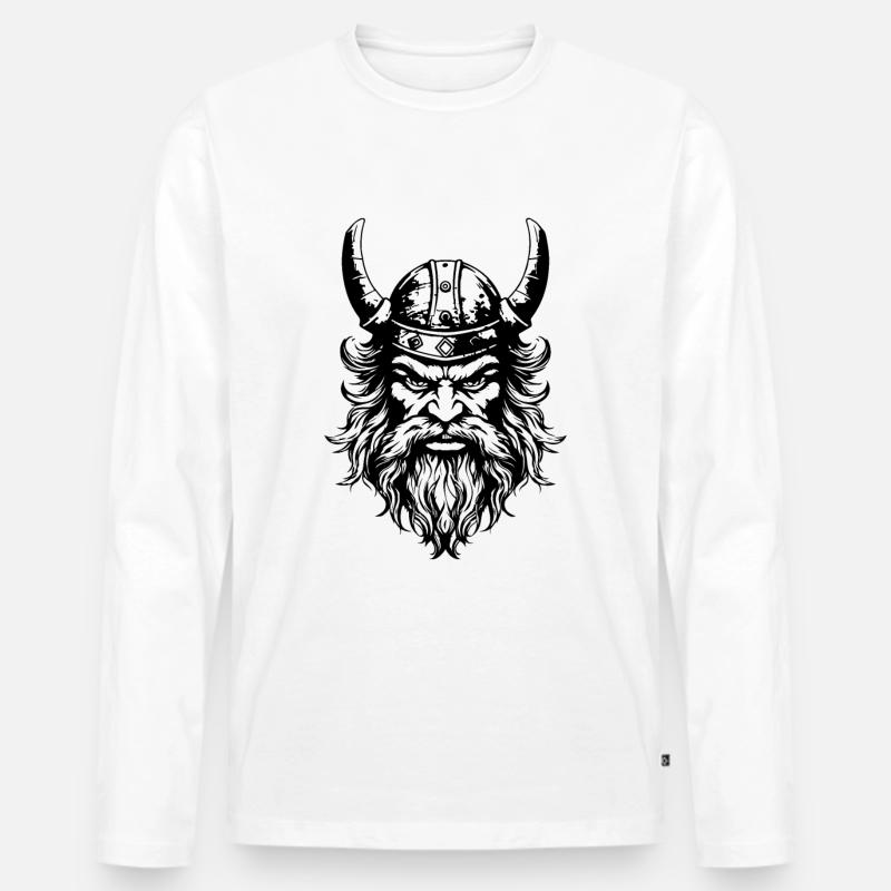 Wikinger Kopf Helm - Männer Premium Bio Langarmshirt - Weiß