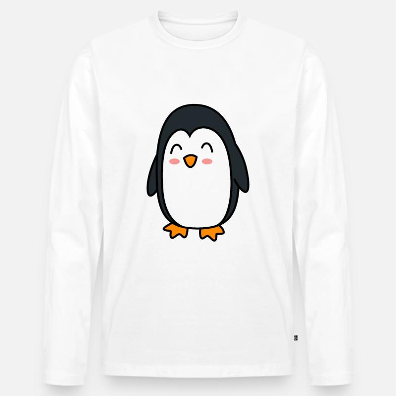 Pinguin Comic Tier - Männer Premium Bio Langarmshirt - Weiß