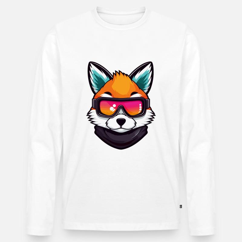 Fuchs Ski Brille Comic - Männer Premium Bio Langarmshirt - Weiß
