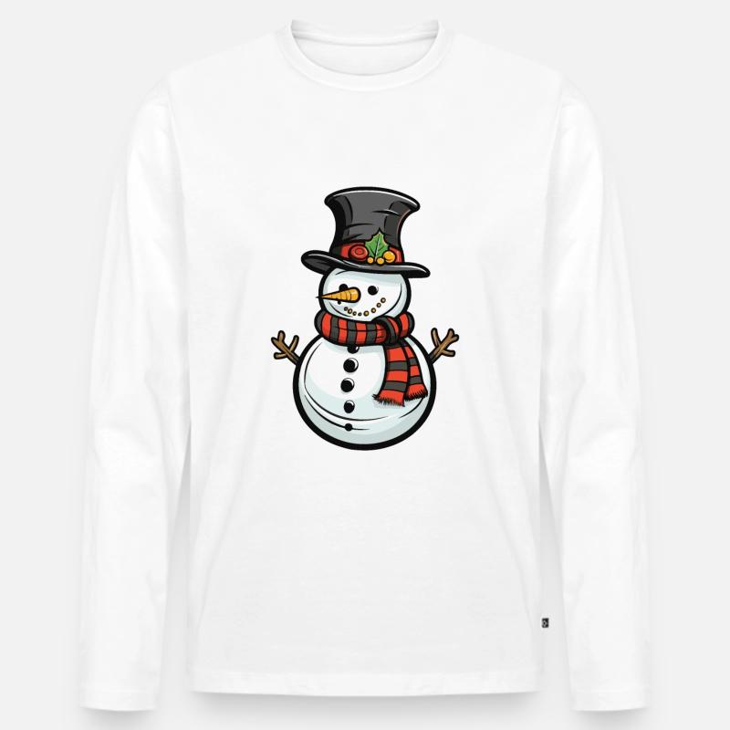 Schneemann Winter Comic - Männer Premium Bio Langarmshirt - Weiß