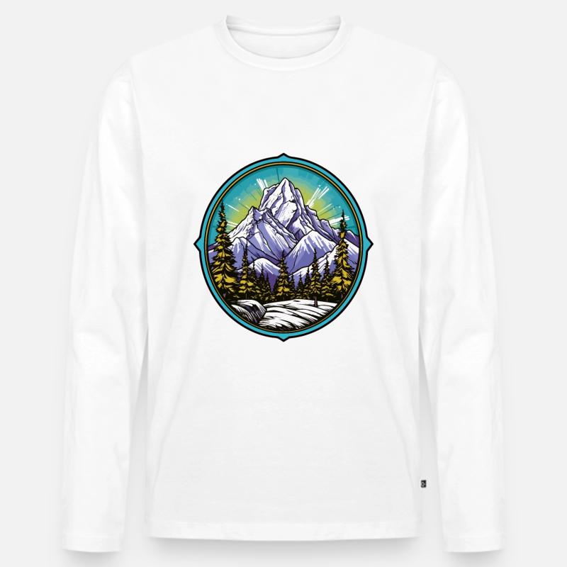 Landschaft Berge Wappen - Männer Premium Bio Langarmshirt - Weiß