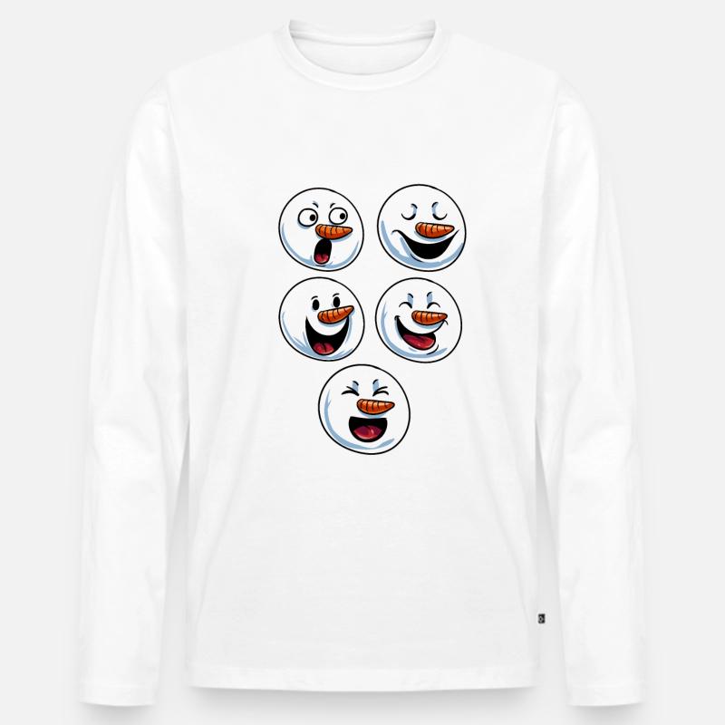 Schneemann Gesichter - Männer Premium Bio Langarmshirt - Weiß