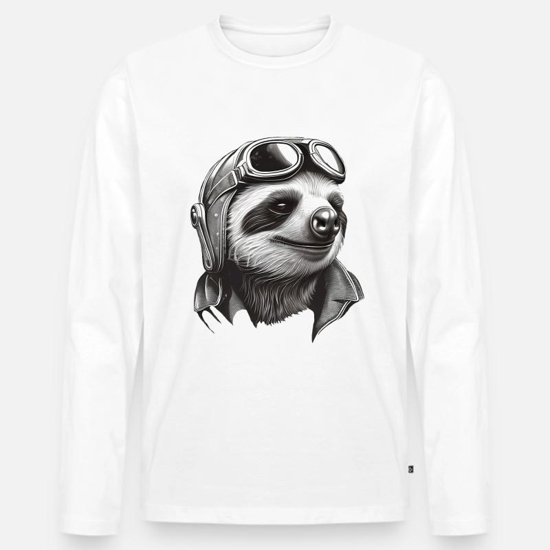 Faultier cool mit Fliegerbrille - Männer Premium Bio Langarmshirt - Weiß
